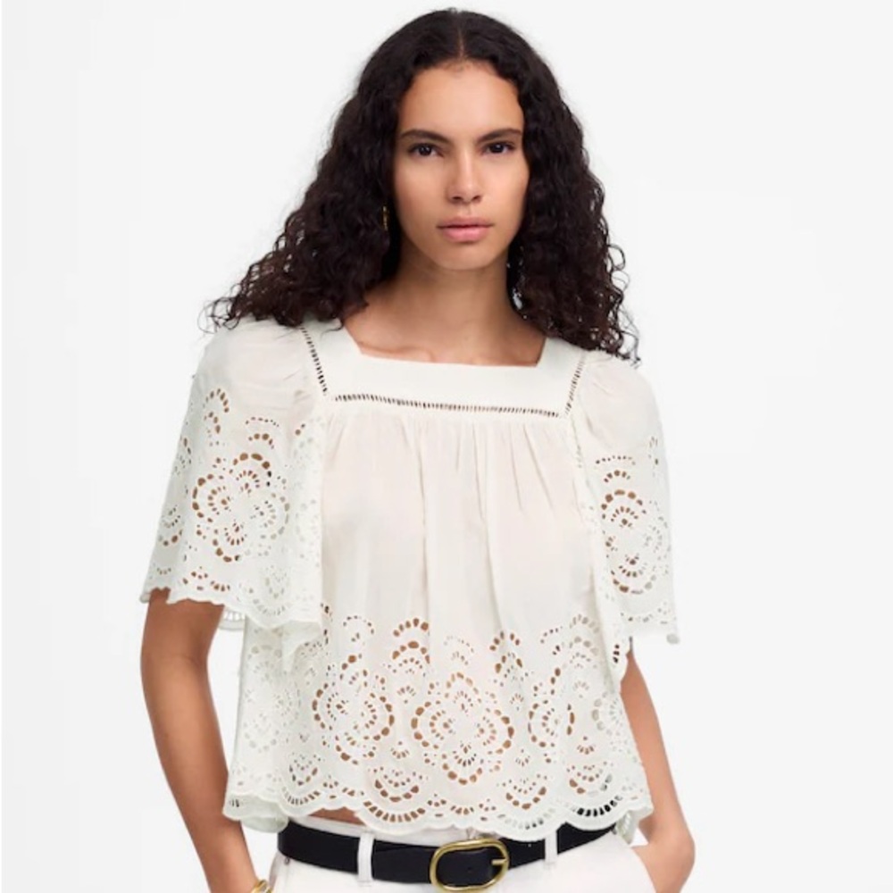 Madewell NWT Flutter-Sleeve Top Size XS in White Quiet Luxury Cottagecore